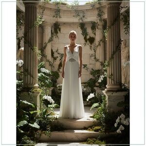 $5900 Jenny Packham Grecian Goddess Crystal Embellished Draped Silk Bridal Gown